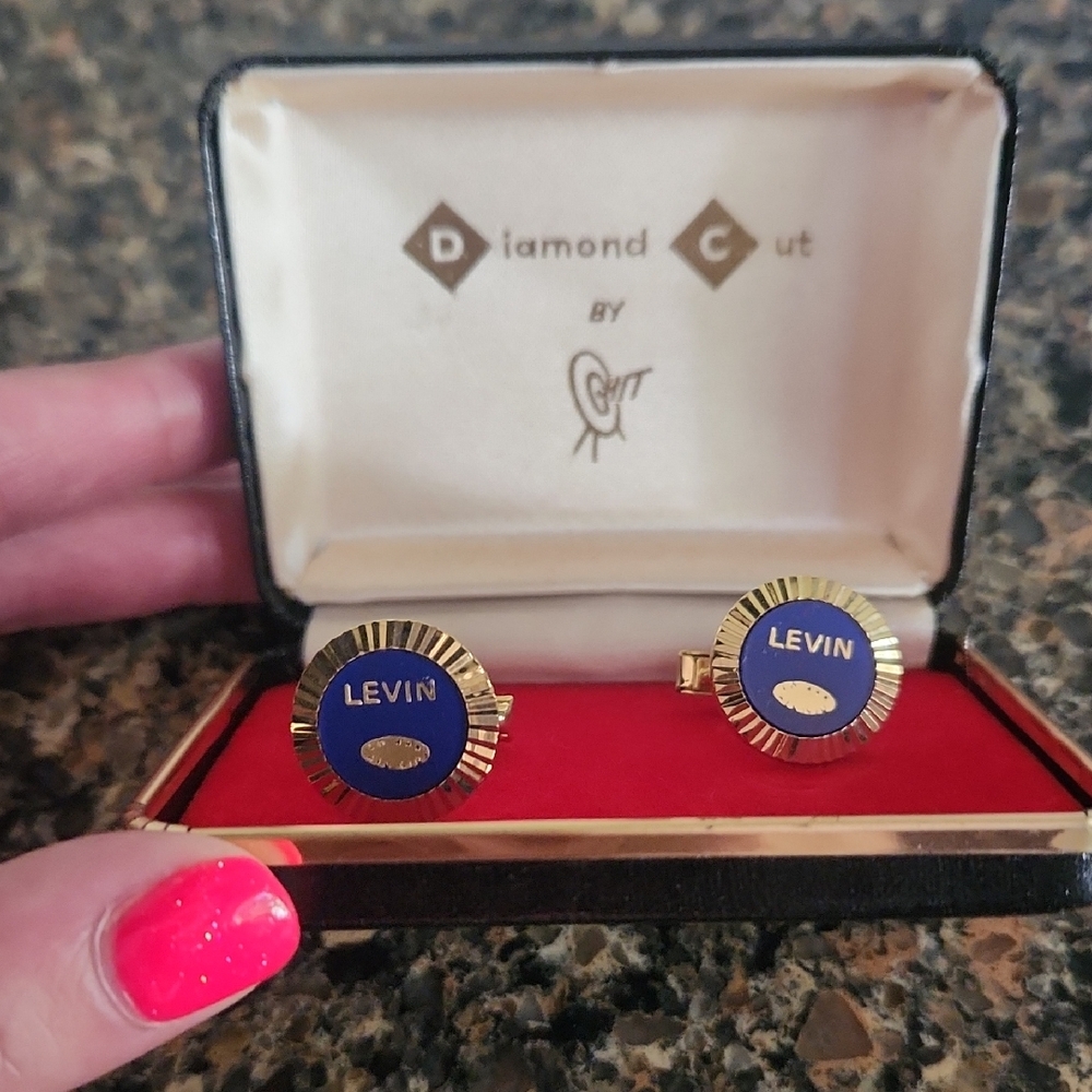 Sander Levin Gold and Blue Cufflinks